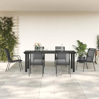 Set mobilier de grădină, 7 piese, negru, oțel și textilenă GartenMobel Dekor