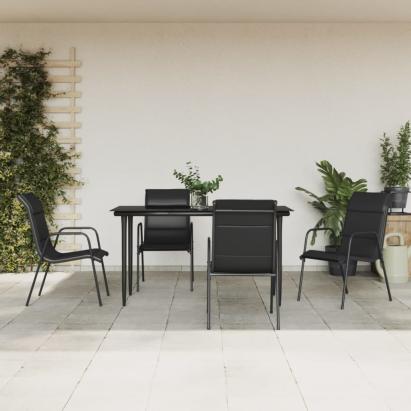 Set mobilier de grădină, 5 piese, negru, oțel și textilenă GartenMobel Dekor