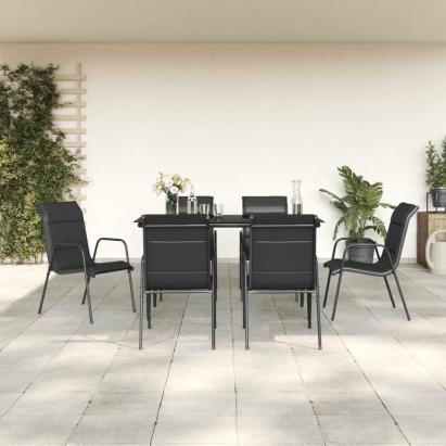 Set mobilier de grădină, 7 piese, negru, oțel și textilenă GartenMobel Dekor