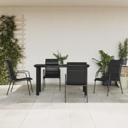 Set mobilier de grădină, 5 piese, negru, oțel și textilenă GartenMobel Dekor