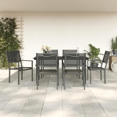 Set mobilier de grădină, 7 piese, negru, oțel și textilenă GartenMobel Dekor
