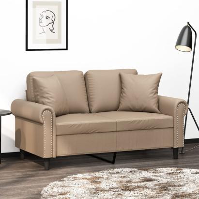 Canapea cu 2 locuri cu pernuțe, cappuccino, 120 cm, piele eco. GartenMobel Dekor