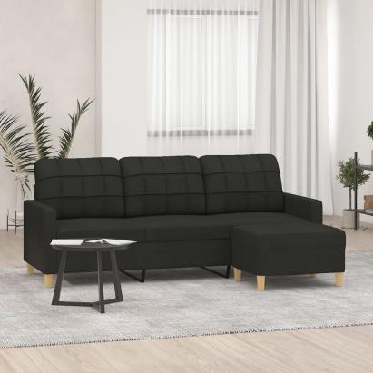 Canapea cu 3 locuri cu taburet, negru, 180 cm, material textil GartenMobel Dekor
