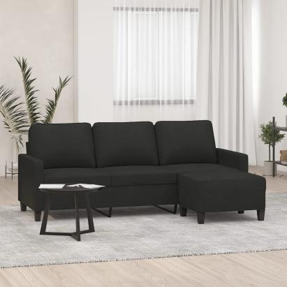 Canapea cu 3 locuri cu taburet, negru, 180 cm, material textil GartenMobel Dekor
