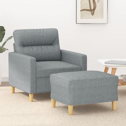 Fotoliu canapea cu taburet, gri deschis, 60 cm, textil GartenMobel Dekor
