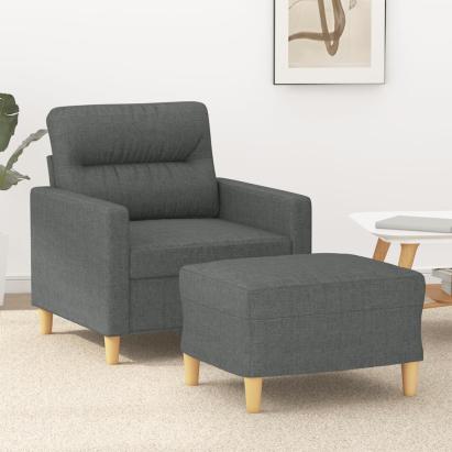 Fotoliu canapea cu taburet, gri închis, 60 cm, textil GartenMobel Dekor