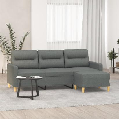 Canapea cu 3 locuri și taburet, gri închis, 180 cm, textil GartenMobel Dekor