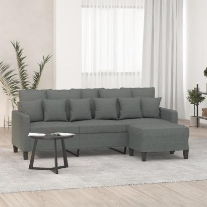 Canapea cu 3 locuri și taburet, gri închis, 180 cm, textil GartenMobel Dekor