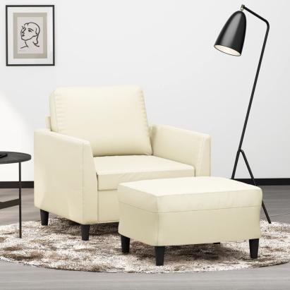 Fotoliu canapea cu taburet, crem, 60 cm, piele ecologică GartenMobel Dekor