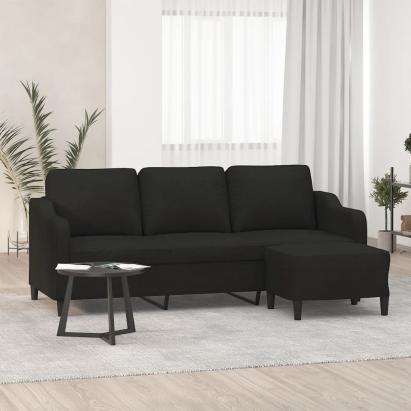 Canapea cu 3 locuri cu taburet, negru, 180 cm, material textil GartenMobel Dekor