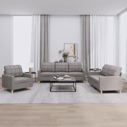 Set de canapea cu perne, 3 piese, gri taupe, material textil GartenMobel Dekor
