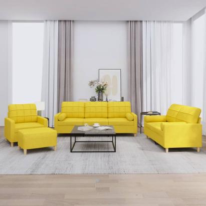 Set de canapele cu perne, 4 piese, galben deschis, textil GartenMobel Dekor