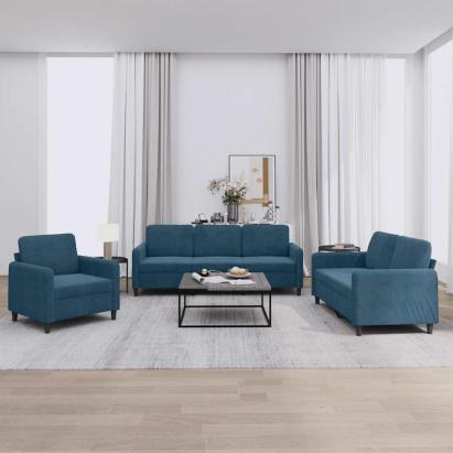 Set de canapele, 3 piese, albastru, catifea GartenMobel Dekor