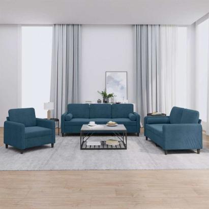 Set de canapele cu perne, 3 piese, albastru, catifea GartenMobel Dekor