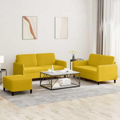 Set de canapele, 3 piese, galben, catifea GartenMobel Dekor