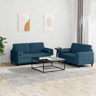 Set de canapele cu perne, 2 piese, albastru, catifea GartenMobel Dekor