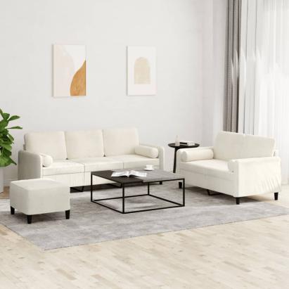 Set de canapele cu perne, 3 piese, crem, catifea GartenMobel Dekor