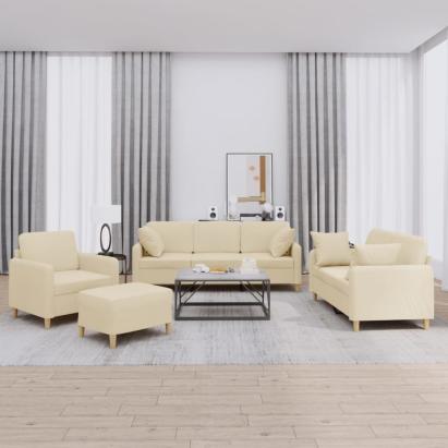 Set de canapele cu perne, 4 piese, crem, microfibră GartenMobel Dekor