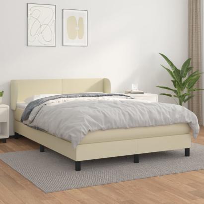 Pat box spring cu saltea, crem, 140x190 cm, piele ecologică GartenMobel Dekor