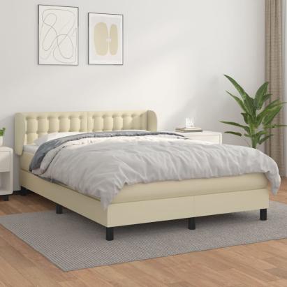 Pat box spring cu saltea, crem, 140x190 cm, piele ecologică GartenMobel Dekor