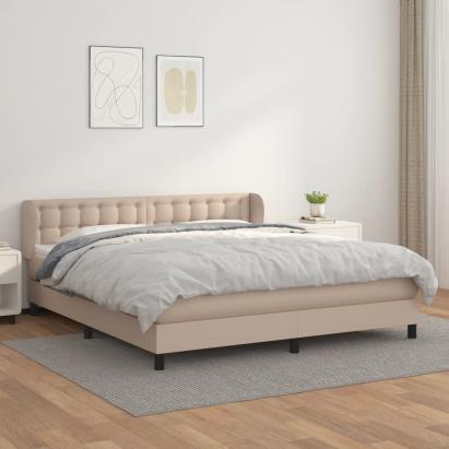 Pat box spring cu saltea, cappuccino, 160x200cm piele ecologică GartenMobel Dekor