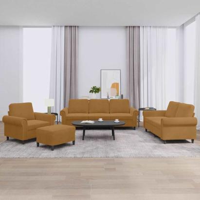 Set de canapele cu perne, 4 piese, maro, catifea GartenMobel Dekor