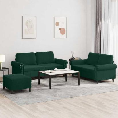 Set de canapele cu perne, 3 piese, verde închis, catifea GartenMobel Dekor