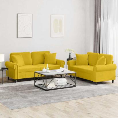 Set de canapele cu perne, 2 piese, galben, catifea GartenMobel Dekor