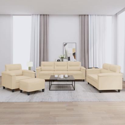 Set de canapele cu perne, 4 piese, crem, microfibră GartenMobel Dekor