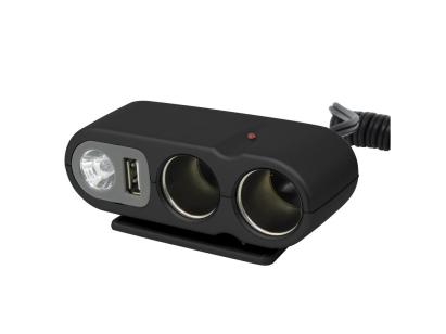 Priza auto dubla Carpoint cu 2 iesiri 12V, USB 5V si lumina
