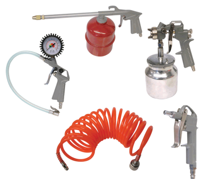 Kit compresor aer Carpoint 5 piese : Furtun presiune 4m si pistol umflat, lichid , vopsitorie si suflat aer