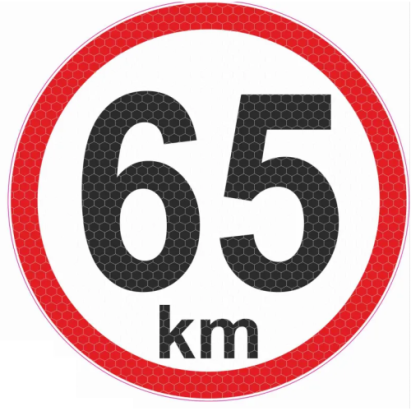 Autocolant reflectorizant limitare viteza 65 km, diametru 150 mm