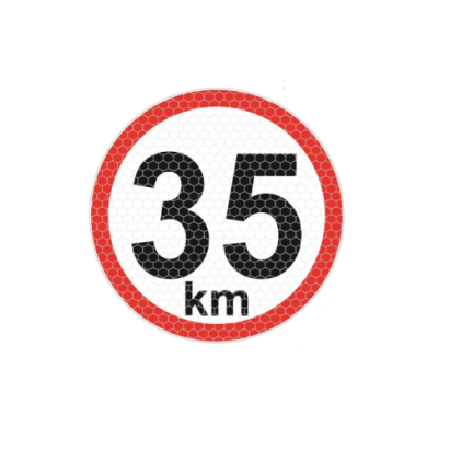 Autocolant reflectorizant limită viteză 35 km/h, diametru 150 mm