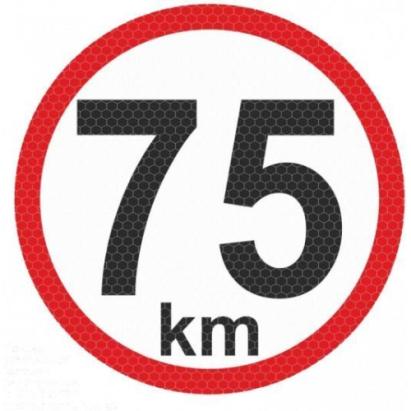 Autocolant reflectorizant limită viteză 75 km, diametru 150 mm