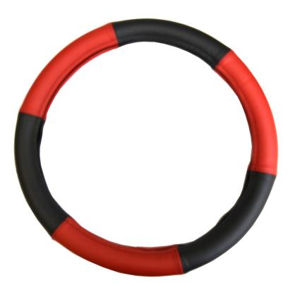 Husă pentru volan din piele naturală roșu-negru, 39-41 cm