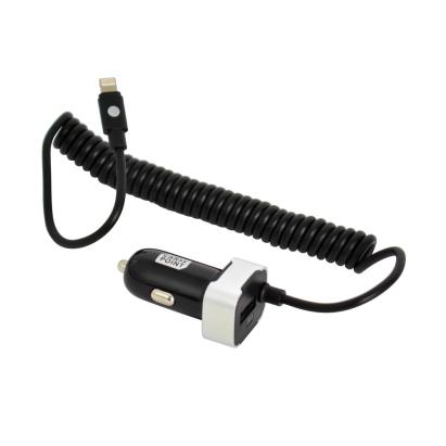 Incarcator auto Carpoint 2.4A cu cablu hibrid MicroUSB si 8pin, 150 cm