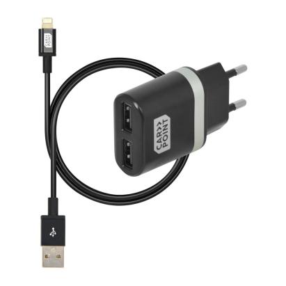 Încărcător priză 2x USB 5V 2.4A cu cablu hibrid MicroUSB și 8 pin