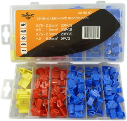 Set cuplaje rapide pentru contacte electrice, 65 piese, 3 culori