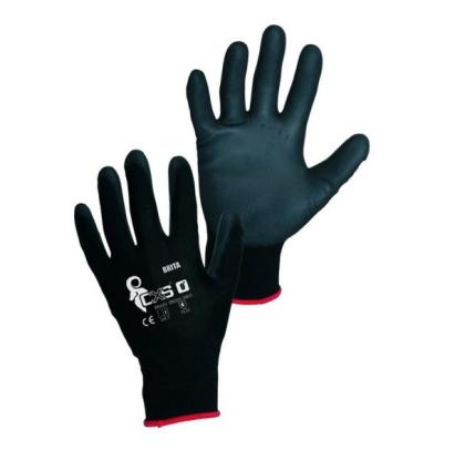 Mănuși de protecție Brita negre mărimea 10, cu poliuretan pe palmă și degete