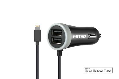 Incarcator auto AMIO 12/24V cu Lightning si 2 porturi USB 2.4A