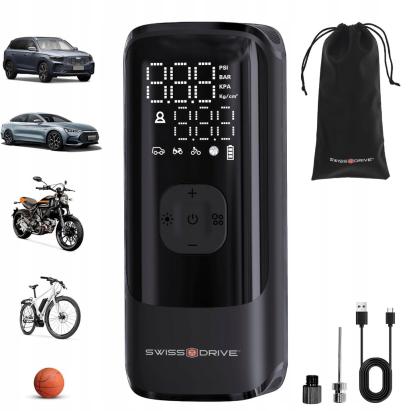 Compresor de aer portabil 150 PSI pentru anvelope, cu afisaj LCD si LED