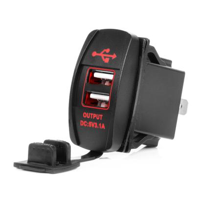 Priză USB dublă auto 12-24V, 5V 3.1A, cu LED roșu, rezistentă la apă