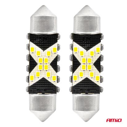 Set 2 becuri auto LED C5W Festoon 36mm CANBUS 12SMD alb 12/24V Amio