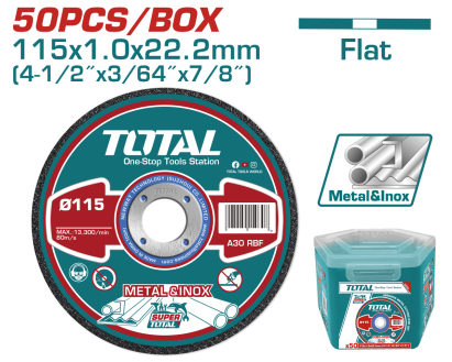 Set 50 discuri abrazive TOTAL pentru taiere metal si inox, 115x1.0x22.2 mm