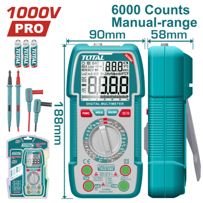 Multimetru digital TOTAL 1000V True RMS, 6000 counts, cu NCV si lanterna