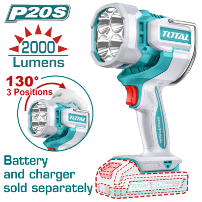 Lampa de lucru TOTAL 20V Li-Ion, 2000 lumeni, cap rotativ 130°