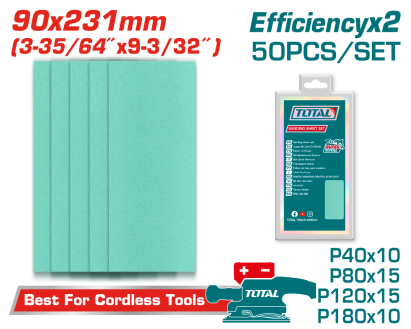 Set 50 foi smirghel TOTAL 90x231 mm, granulatii mixte pentru slefuire