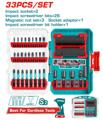 Set 33 piese TOTAL pentru masina de insurubat cu impact, biti si tubulare
