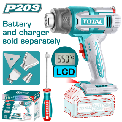 Suflantă cu aer cald TOTAL 20V cu LCD, 550°C, fără acumulator