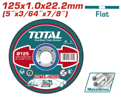 Disc debitare metal si inox TOTAL 125 mm, 1.0 mm, centru plat
